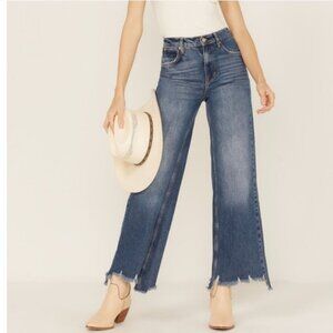 Free People Mid-Rise Button Fly Chewed Hem Cropped Jeans Size 28